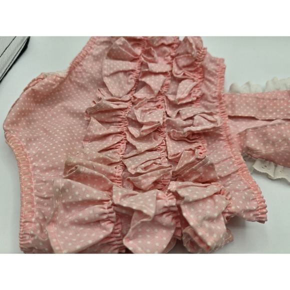 VTG Girls PINK GINGHAM RUFFLED Overall Romper Shorts Bib 12 mos 70s PLAID - Picture 8 of 11